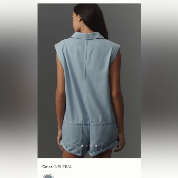 NWT new small Anthropologie pilcro sleeveless collared romper blue shorts - Picture 10 of 17